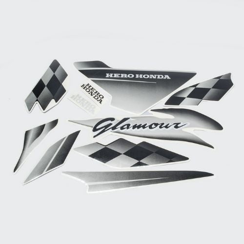 Stckr Set Glamour N/M [blk Tank-slvr] for Hero — motorcycle spare part Kenya