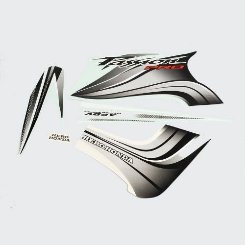 Stckr Set Passion Pro T2 [slvr Tank-blk] for Hero — motorcycle spare part Kenya